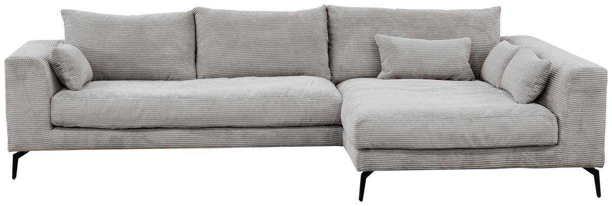 Ecksofa Berlin Cord Hellgrau 313x172 cm - Hellgrau/Schwarz, Design, Textil (313/172cm) - Livetastic