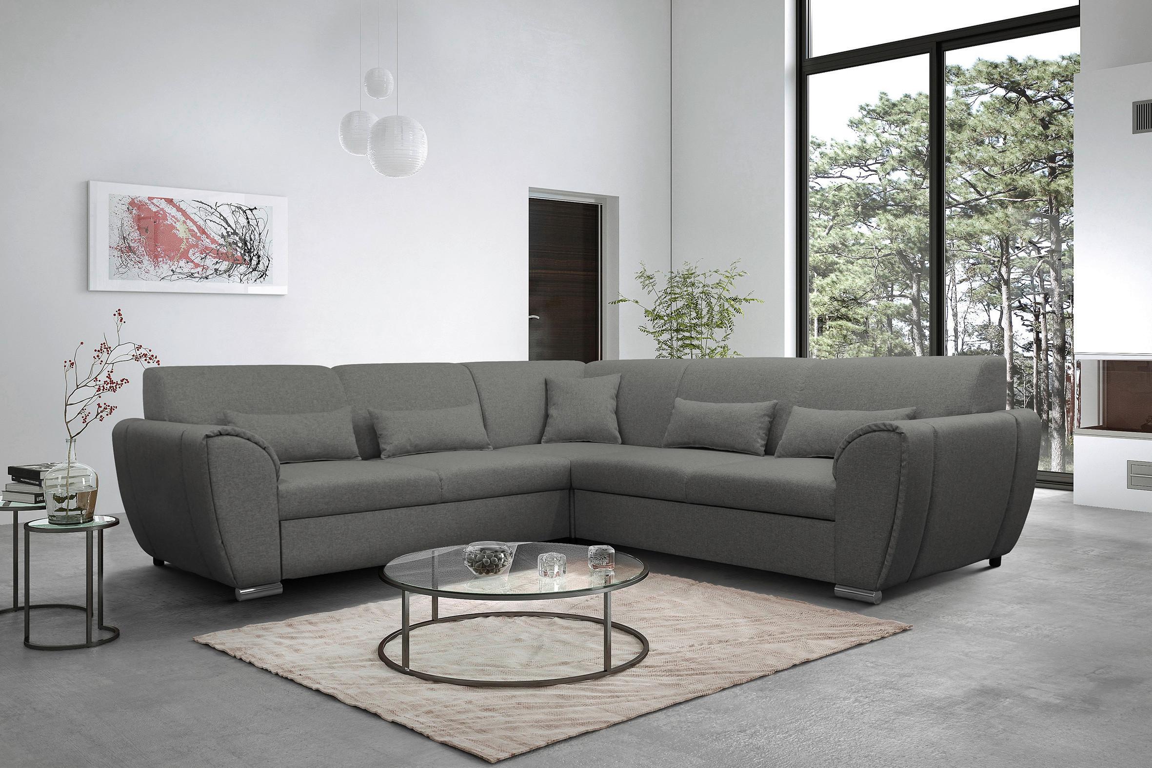 Ecksofa Mit Schlaffunktion Delux Grau Ottomane Rechts - Silberfarben/Grau, Design, Textil (266/266cm) - Livetastic