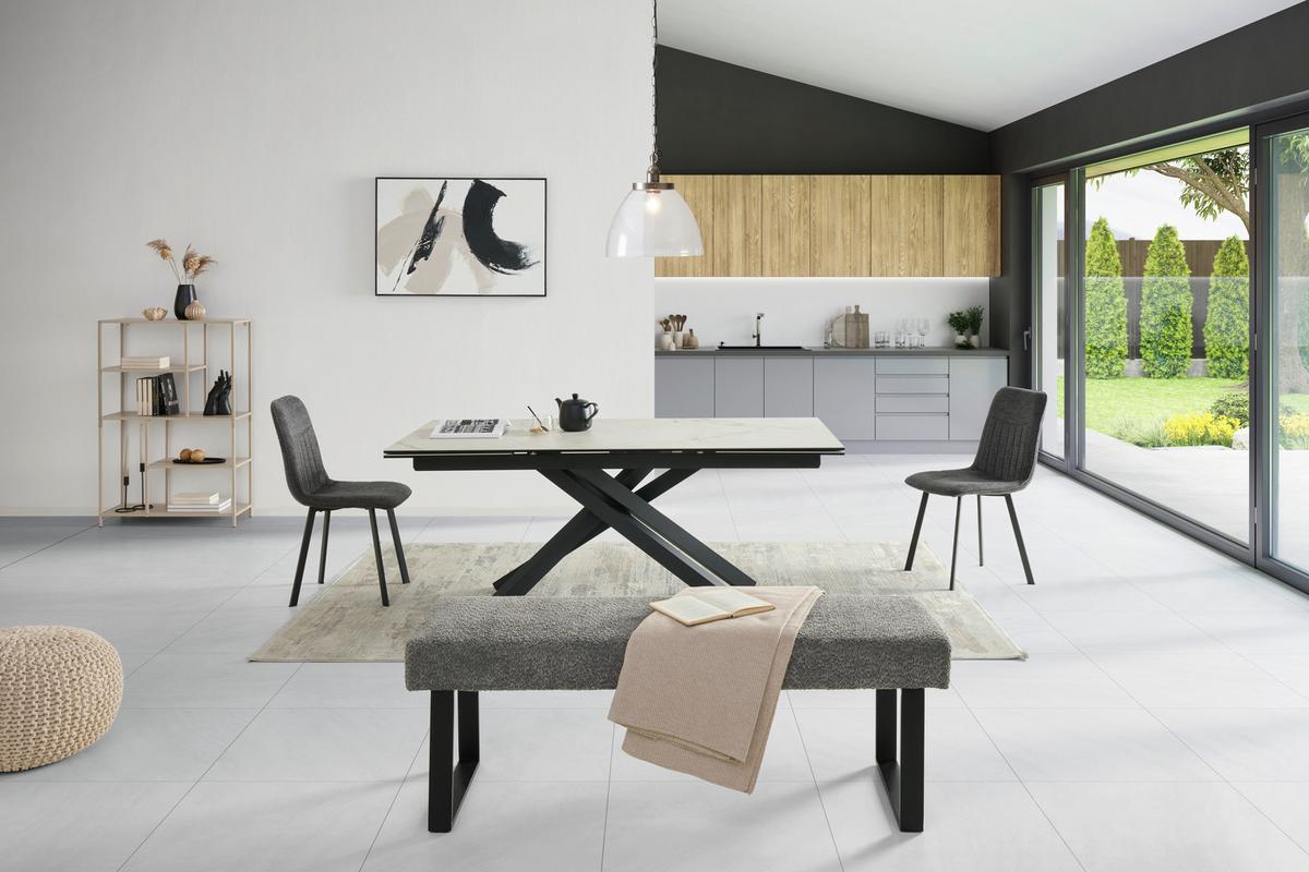 Sitzbank Kea Ohne Lehne Beige, B: 140 Cm - Schwarz/Grau, KONVENTIONELL, Textil/Metall (140/49/47cm) - MID.YOU