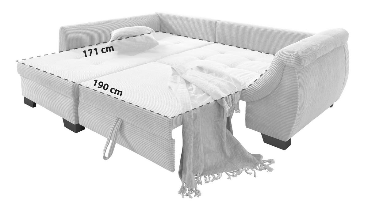 Ecksofa mit Schlaffunktion Flora Grün Cord - Beige/Schwarz, Design, Textil (190/250cm) - MID.YOU