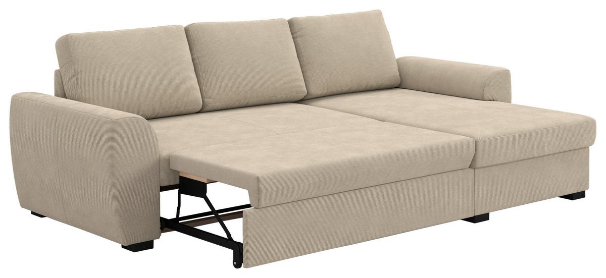 Ecksofa mit Bettfunktion Cord braun, B: 253cm - Schwarz/Braun, Trend, Textil (253/154cm) - MID.YOU