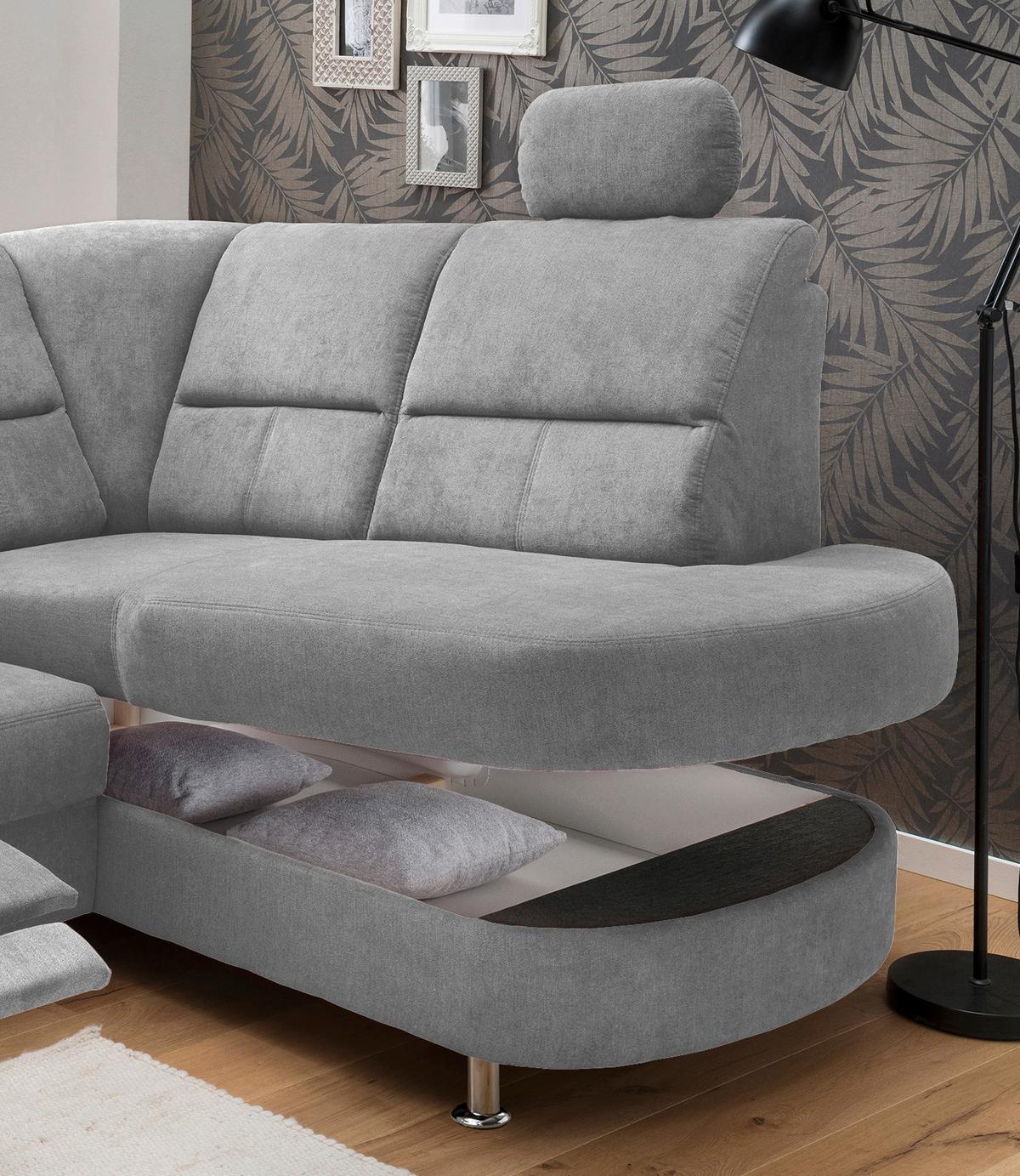 Ecksofa Parole Grau S: 231/184 cm - Chromfarben/Grau, KONVENTIONELL, Textil (231/184cm) - Livetastic