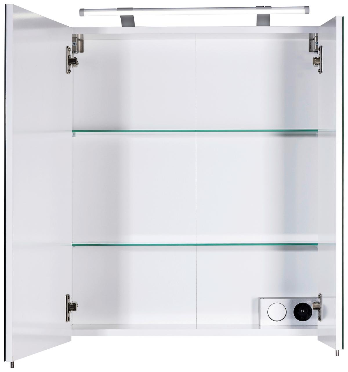 Spiegelschrank Dorina 600 Mit Led 2 Türen, Weiß - Weiß Hochglanz/Weiß, MODERN, Glas/Holzwerkstoff (60/75,7/16cm) - MID.YOU