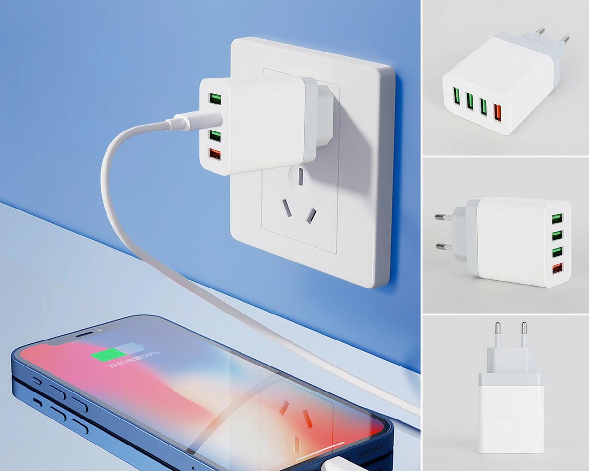 Multistecker Josef - Weiß/Grau, Basics, Kunststoff/Metall (9,3/4,7/2,8cm) - Ondega