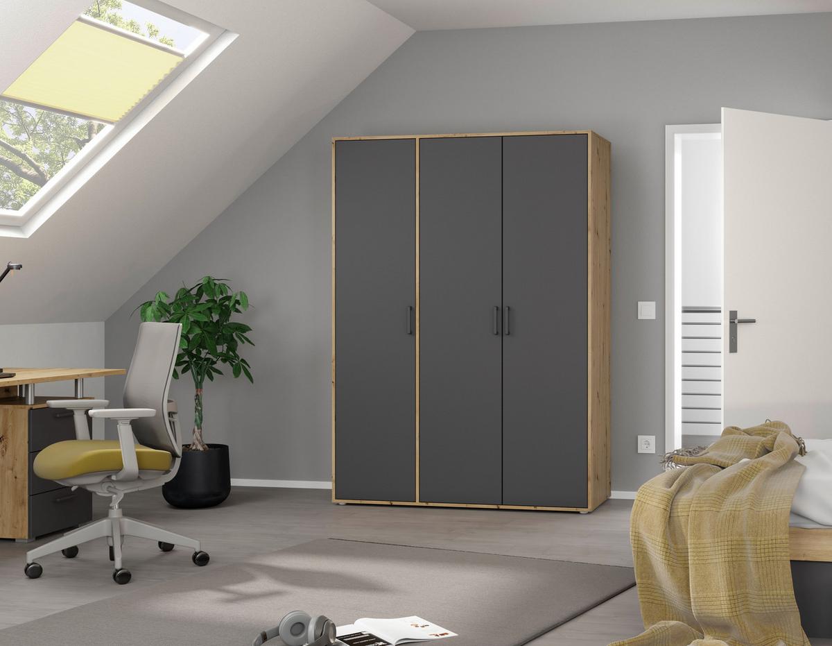 Drehtürenschrank140 Cm Voyager Eiche Artisan,grau - Eiche Artisan/Grau, MODERN, Holzwerkstoff (140/194/53cm) - Rauch Möbel