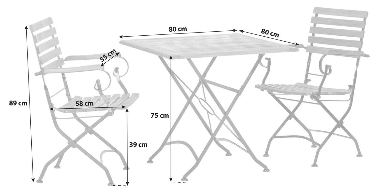 Gartengarnitur 3-Tlg. Lindau Echtolz / Metall - Anthrazit/Akaziefarben, Basics, Holz/Metall (80/65/80cm) - Gardenson