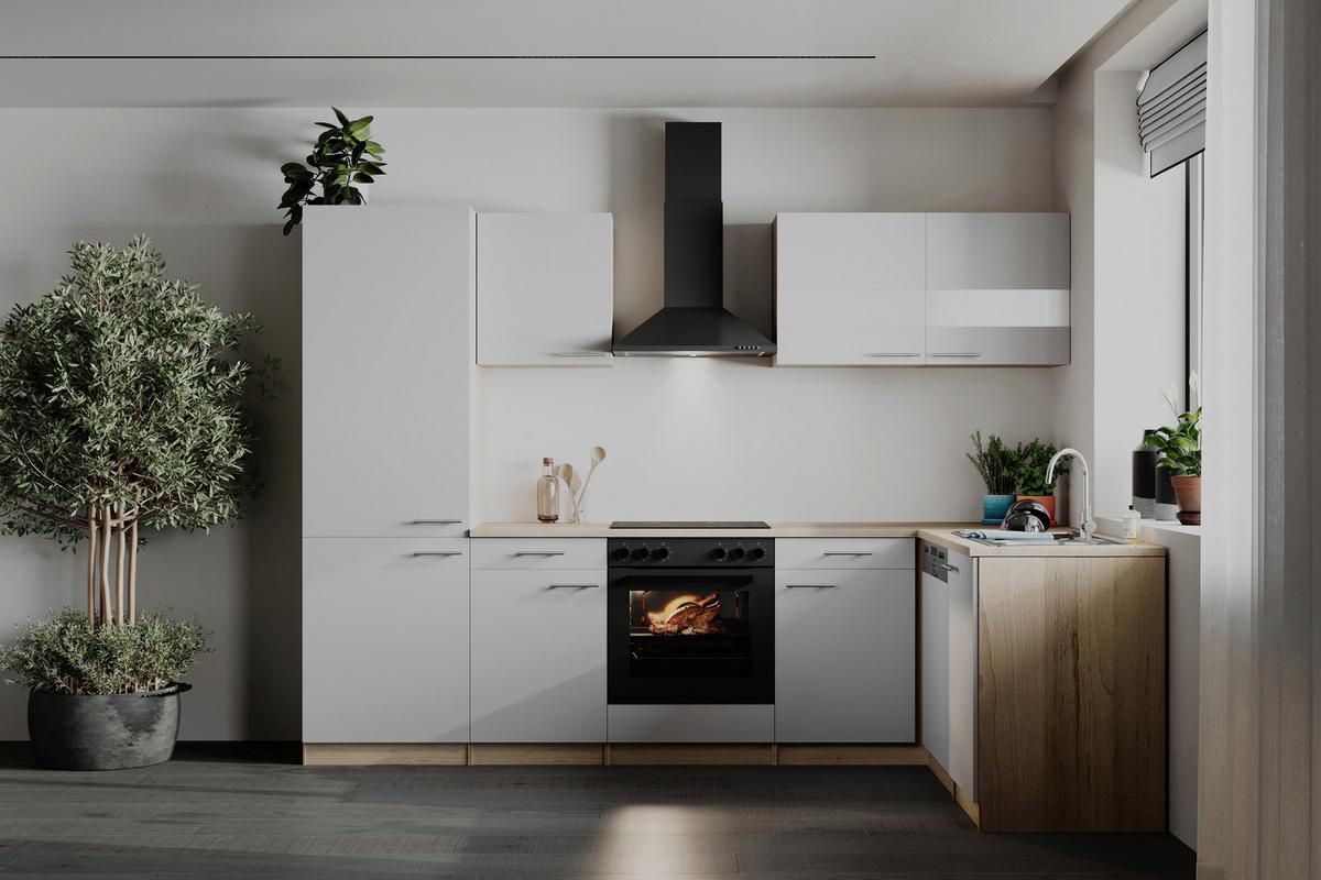 Eckküche Merle Weiß/Eichefarben B: 280cm - Eichefarben/Weiß, Basics, Holzwerkstoff (280/172cm) - Respekta