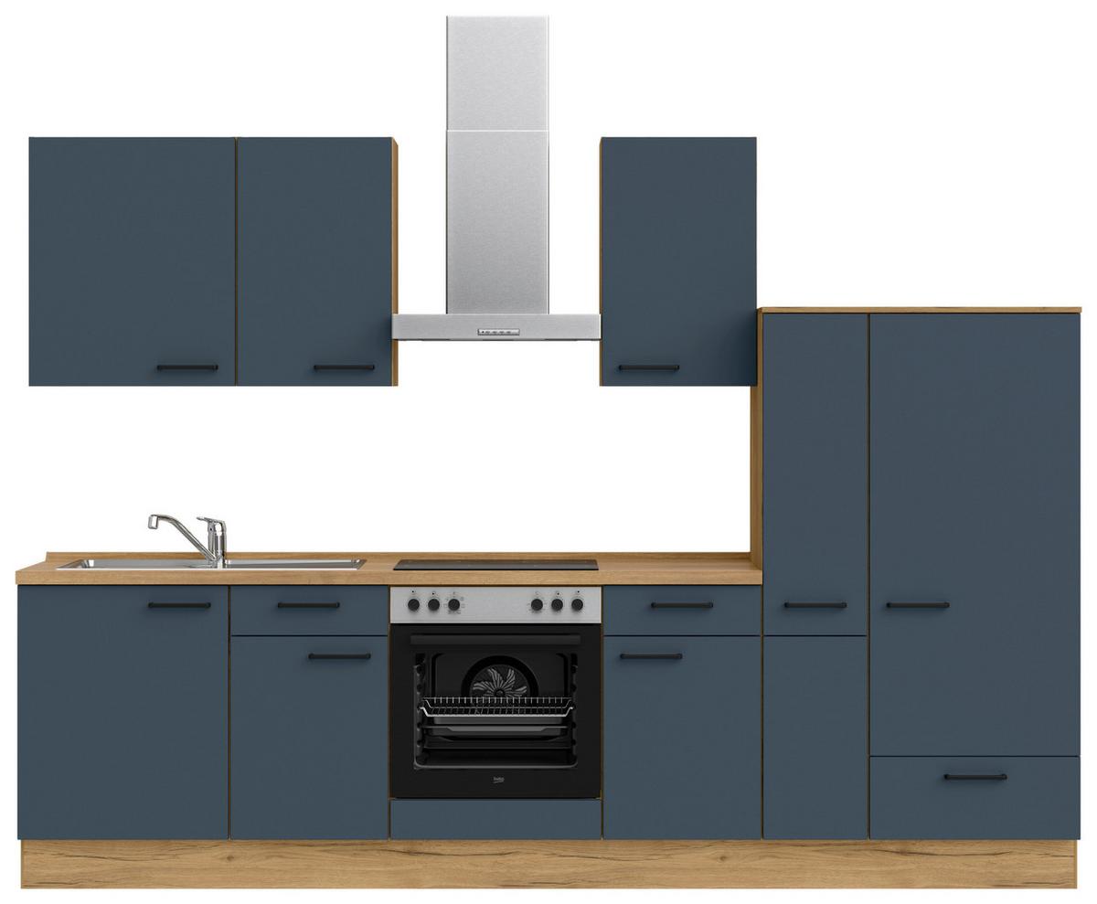 Küchenleerblock Easytouch Low-Line, L7 Rechts - Blau/Eichefarben, MODERN, Holzwerkstoff (300cm) - Nobilia