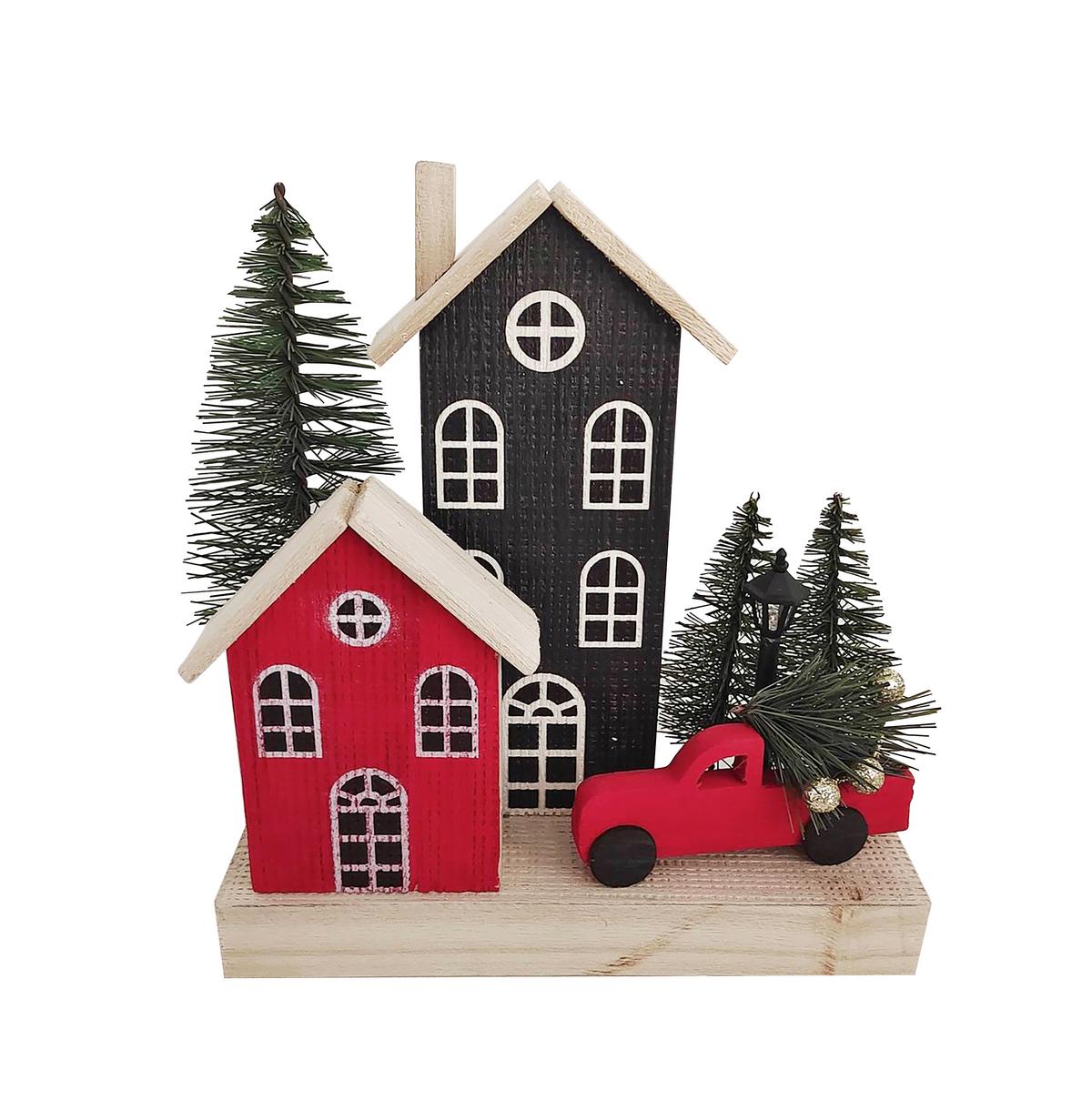 Dekohaus Jael - Rot/Naturfarben, KONVENTIONELL, Holz (20/7/22cm) - Luca Bessoni