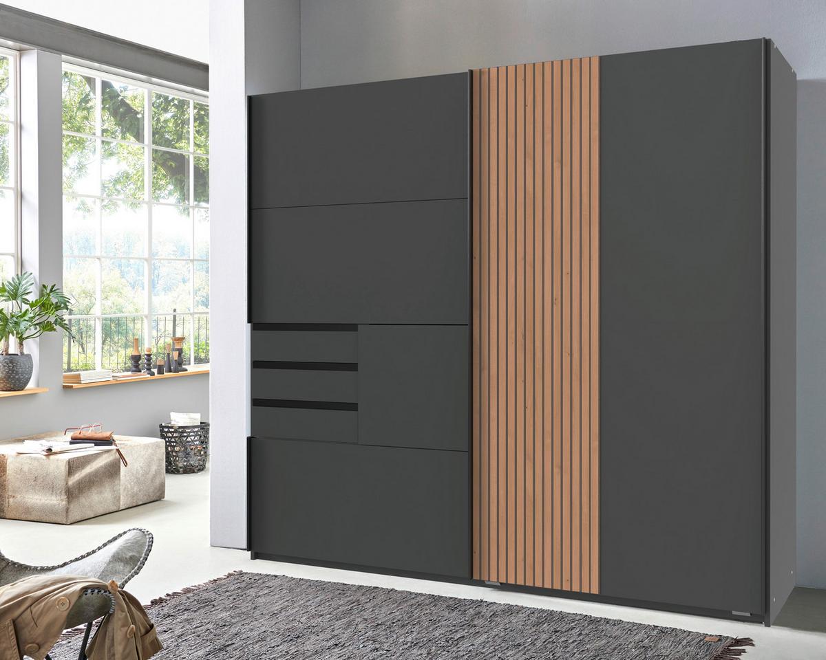 Schwebetürenschrank 180 cm Coburg Graphit/Eiche Dekor - Graphitfarben/Eiche Artisan, MODERN, Holzwerkstoff (180/198/65cm) - MID.YOU