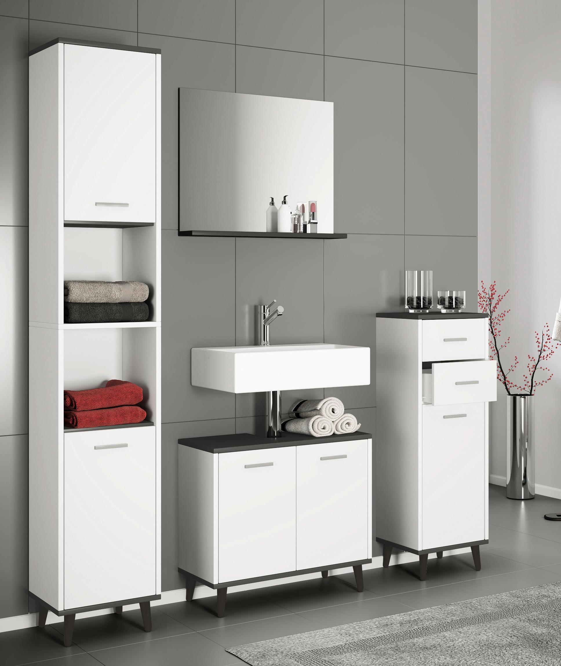 Badmöbel-set 4-tlg. Landos B: 124 Cm Anthrazit/weiß - Anthrazit/Weiß, MODERN, Holzwerkstoff (124cm) - MID.YOU