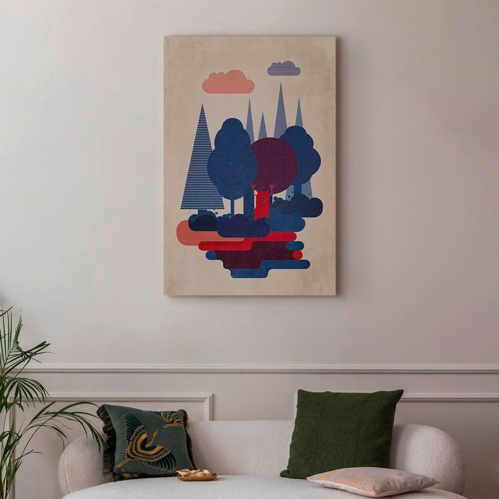 Leinwandbild Forest Creatures Blau Rot B: 40 cm - Blau/Rot, Basics, Holzwerkstoff/Textil (40/60/1,2cm) - artgeist