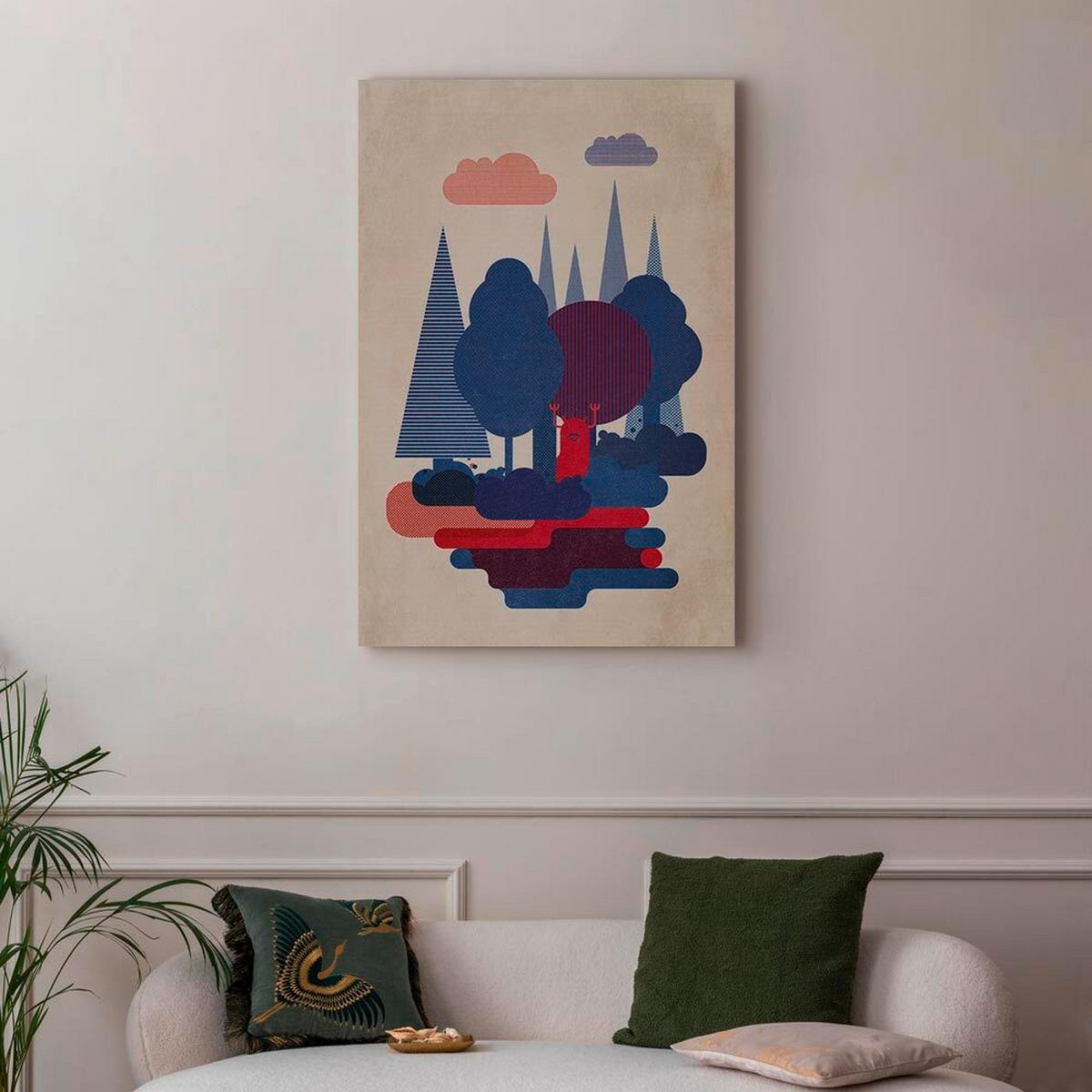 Leinwandbild Forest Creatures Blau Rot B: 80 cm - Blau/Rot, Basics, Holz/Textil (80/120/1,2cm) - artgeist