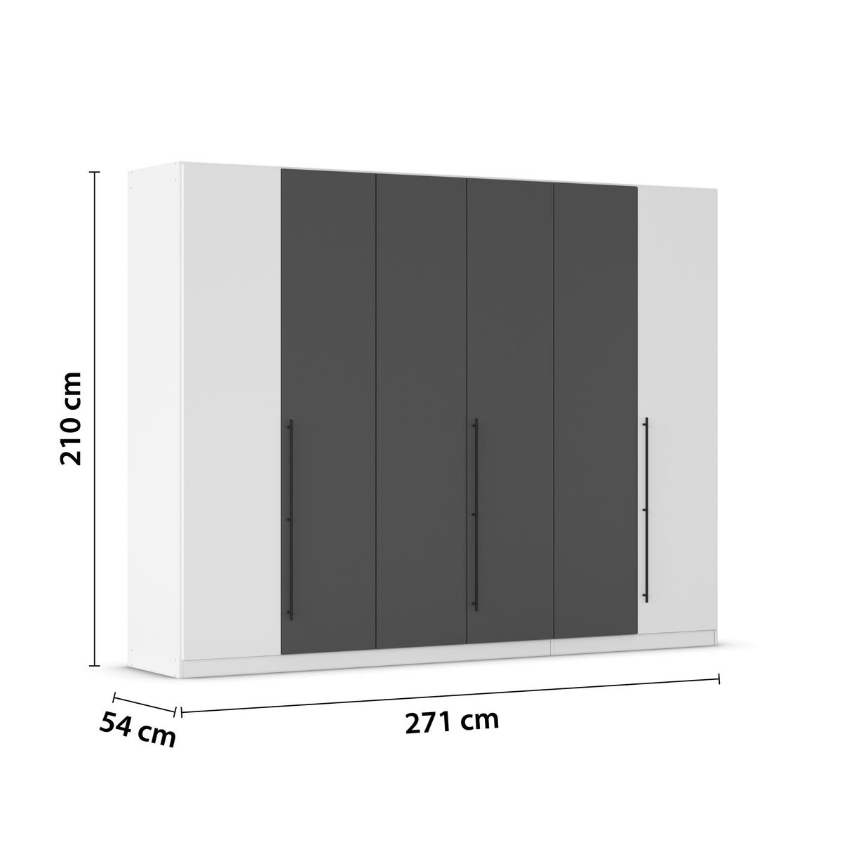 Kleiderschrank Safari B: 271 cm - Weiß/Grau, KONVENTIONELL, Holzwerkstoff (271/210/54cm)