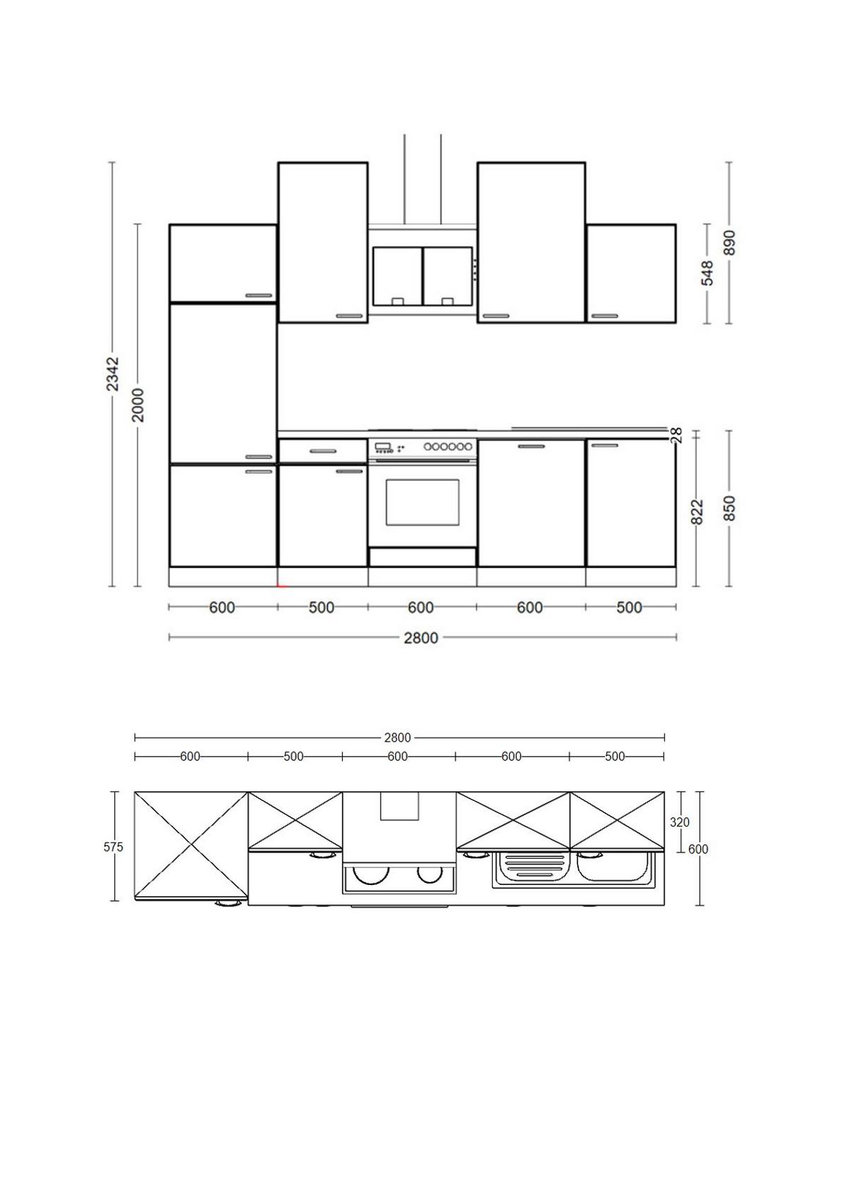 Küchenzeile Nano mit Geräten 280 cm Buche/Creme Dekor - Beige/Buchefarben, MODERN, Holzwerkstoff (280cm) - FlexWell