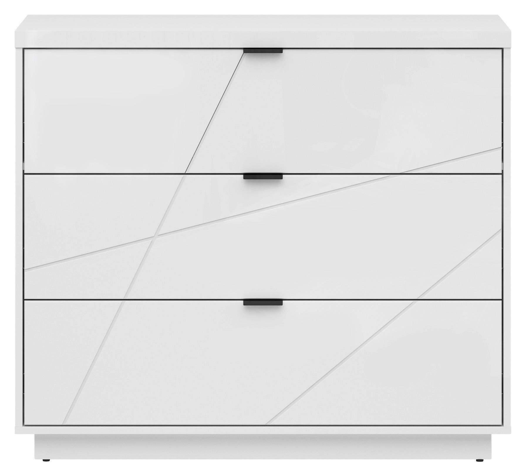 Kommode 106 cm Forn, Weiß - Weiß Hochglanz/Schwarz, MODERN, Holzwerkstoff (106/93/42,5cm) - MID.YOU