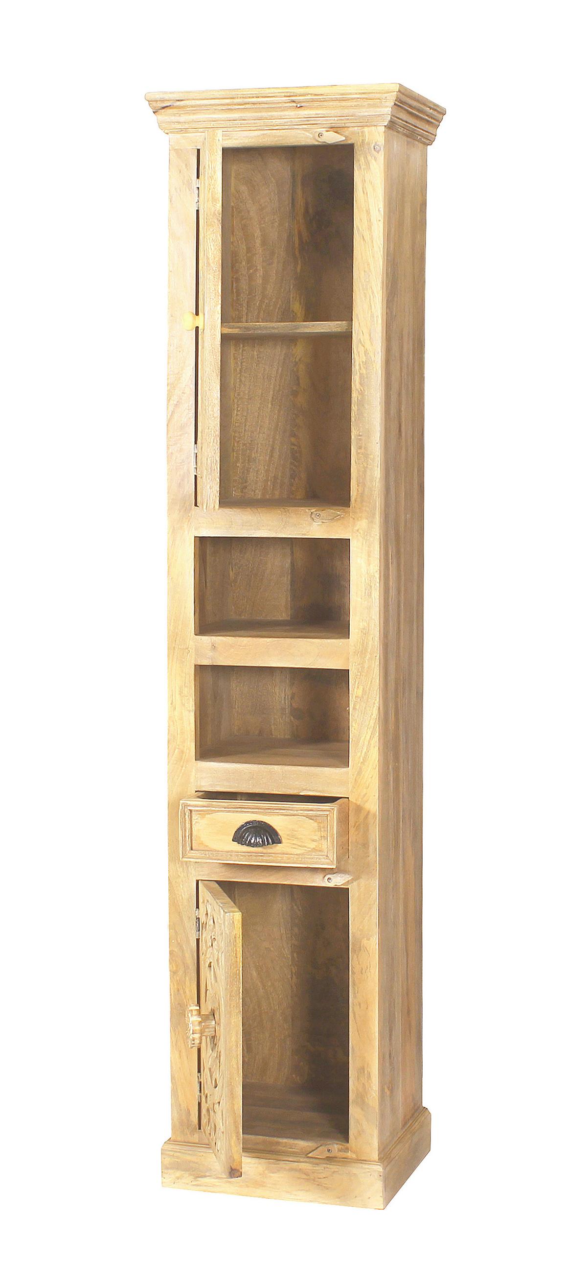Hochschrank Mangoholz B: 44cm - Naturfarben, Design, Glas/Holz (44/188/35cm) - MID.YOU