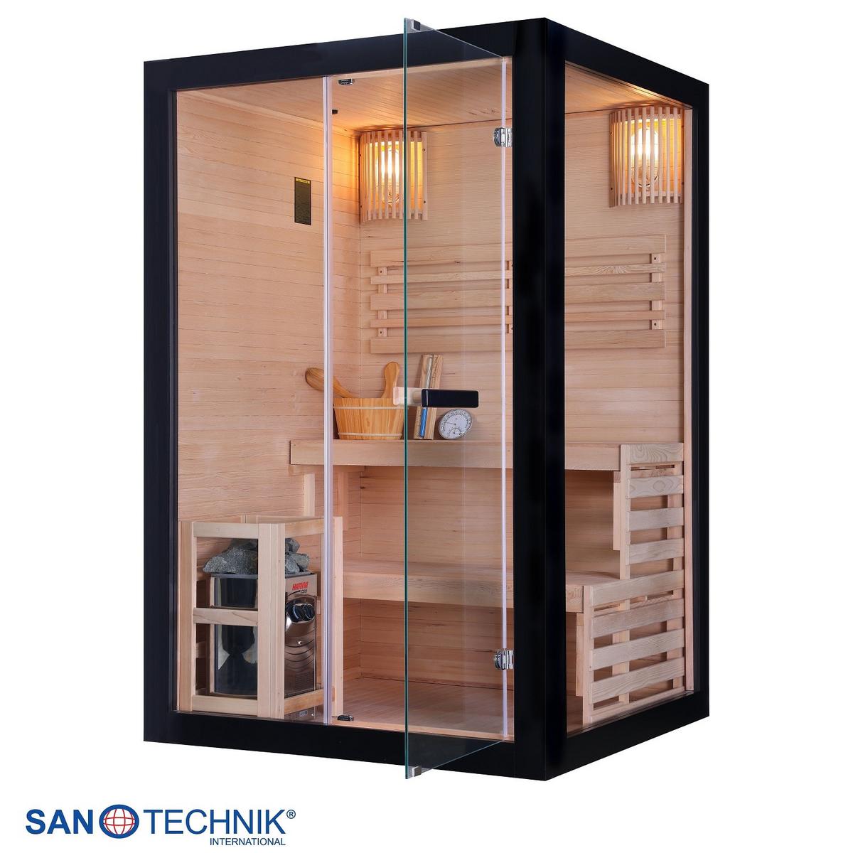 Finnische Panoramasauna BHT: 130x200x120 cm - Schwarz, Basics, Glas/Holz (130/200/120cm) - Sanotechnik