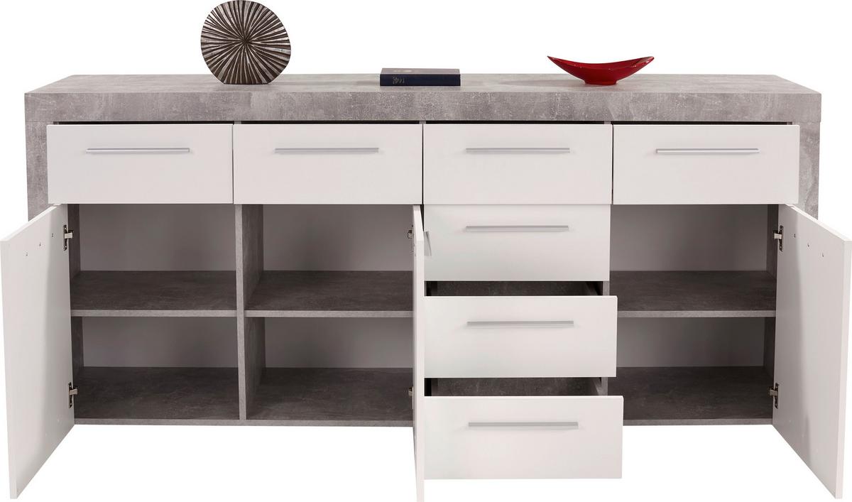Kommode B 194cm Focus Beton Optik/weiß - Schwarz/Weiß, MODERN, Holzwerkstoff (194/86/45cm)