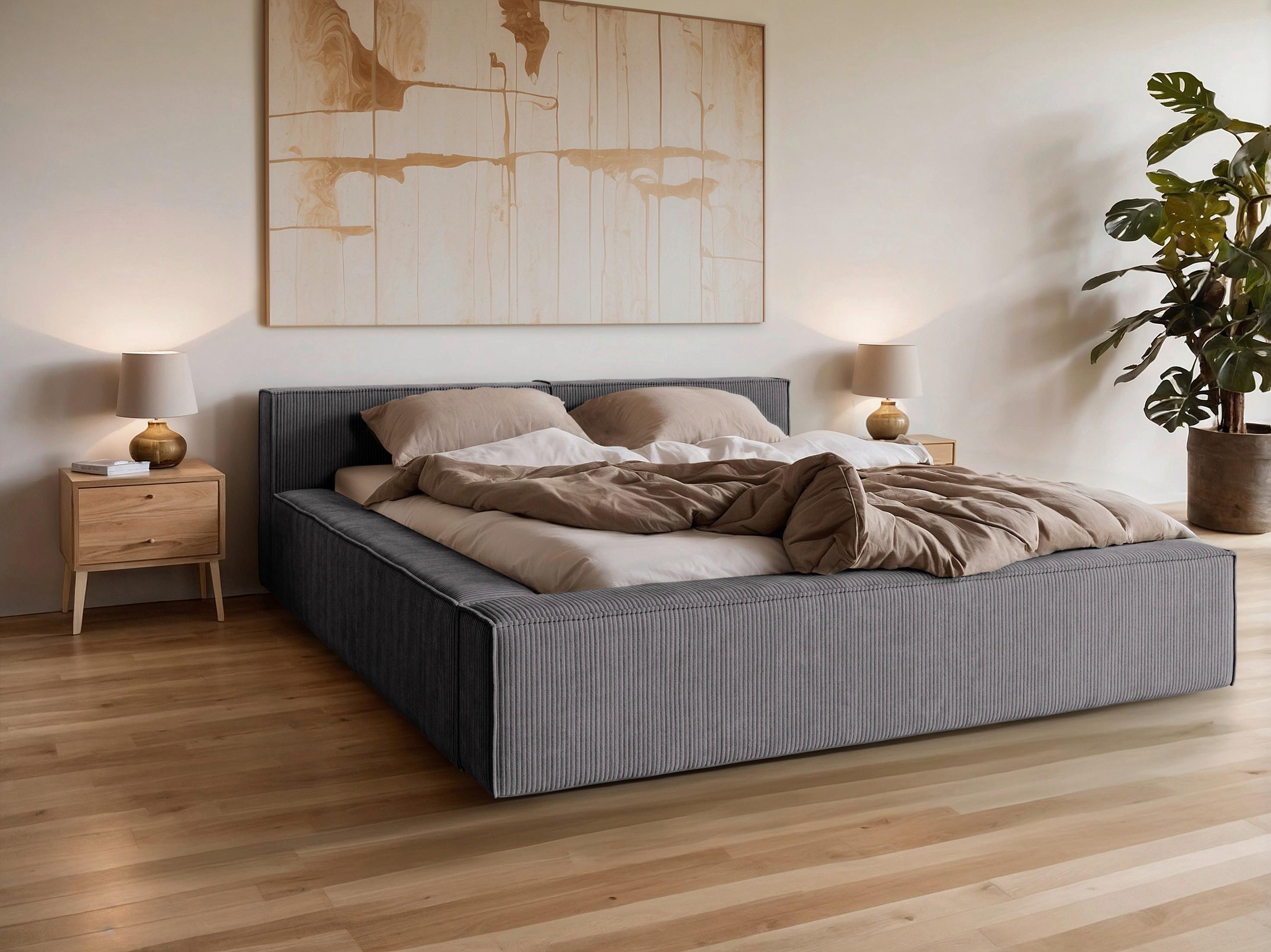 POLSTERBETT inkl. Lattenrost 200x200 - Schwarz/Naturfarben, Basics, Holz/Textil (200/200cm) - Livetastic