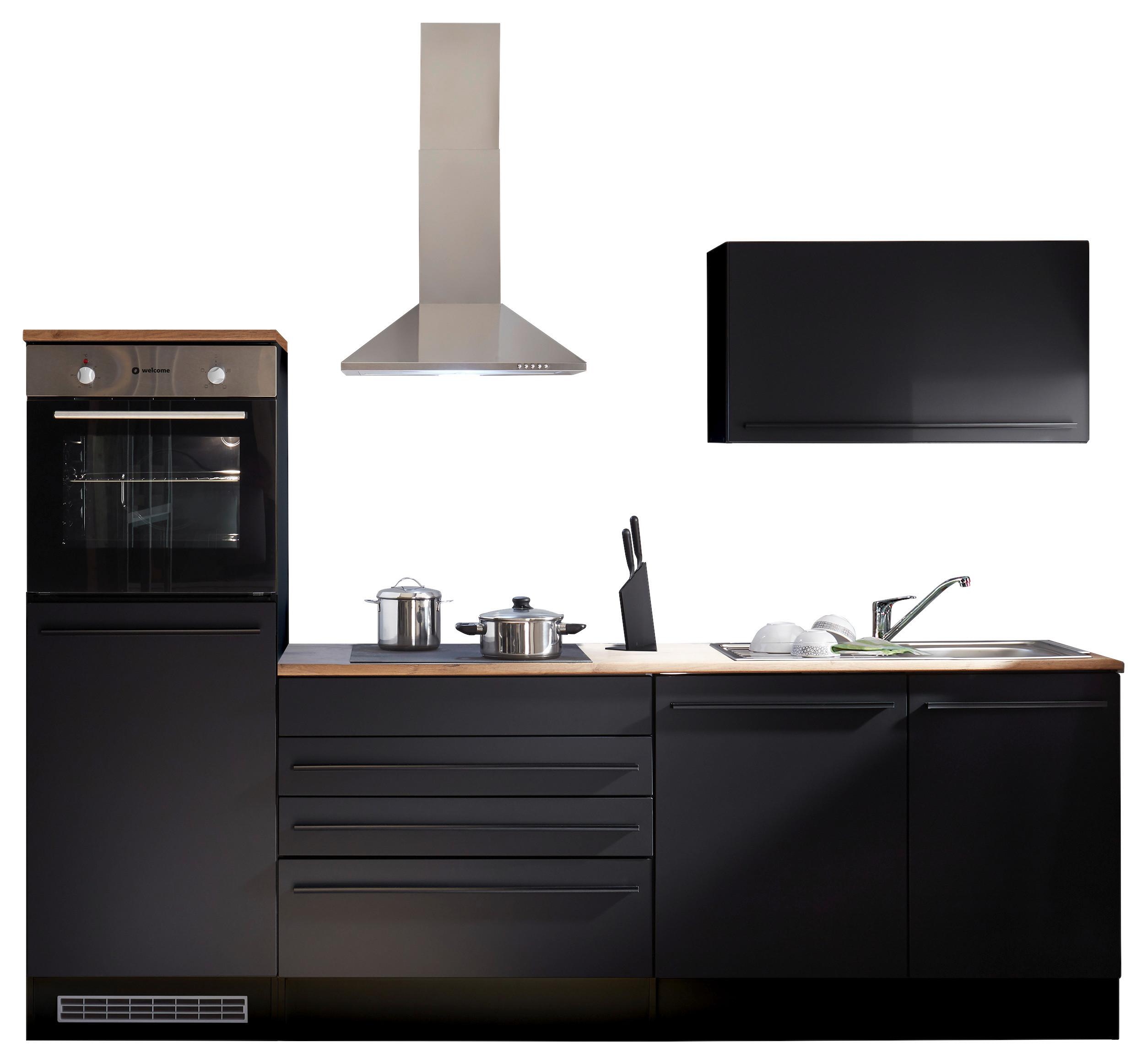 Kuchynský blok JAZZ 6 bez spotrebičov, šírka 260cm - čierna/farba duba, Modern, kompozitné drevo (260/200/60cm) - Modern Living