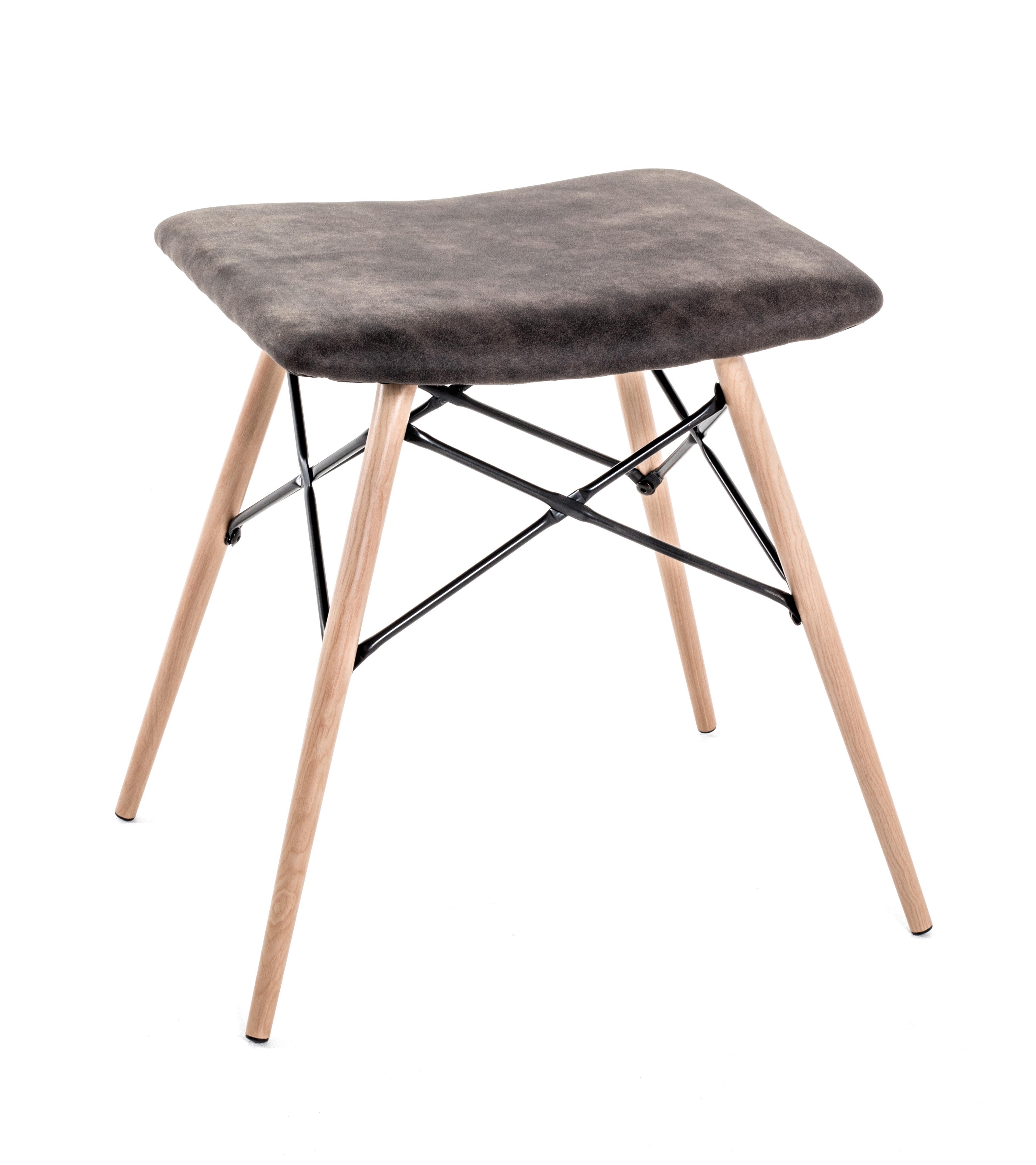 Hocker Stool Buche/Schwarz/ Grau Sitz Gepolstert H: 47 cm - Buchefarben/Schwarz, Basics, Textil/Metall (48/47/40cm)