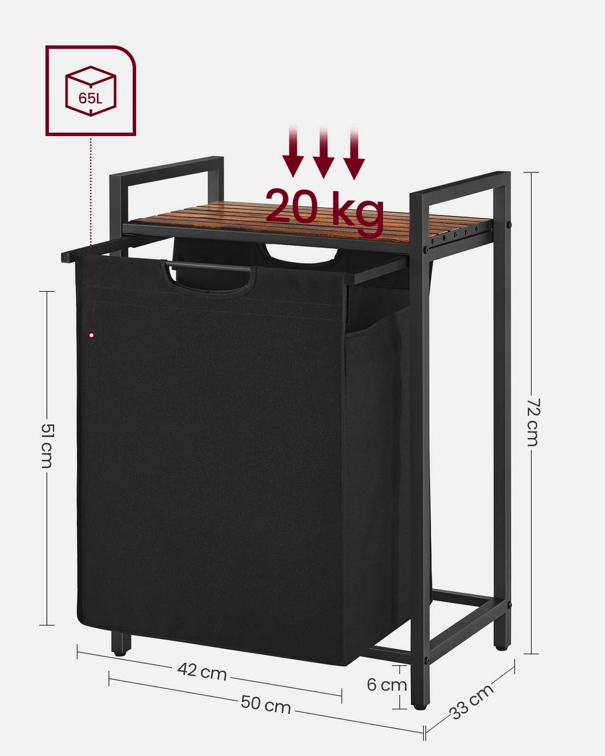 Wäschekorb Braun/Schwarz B: 50cm - Schwarz/Braun, Trend, Holzwerkstoff/Textil (50/72/33cm) - MID.YOU