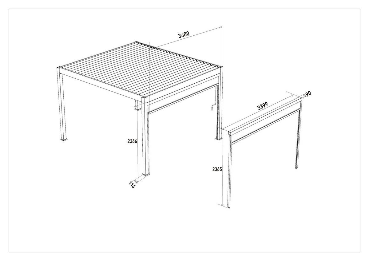 Pergola-rollo 340x236 Cm, Weiß - Weiß Hochglanz, Basics, Textil/Metall (339,9/236,5/9cm)