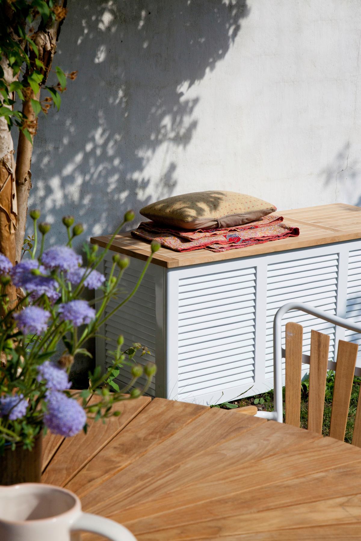 Gartentisch Ellen Teakholz/Aluminium ⌀ 110 cm - Weiß Hochglanz/Weiß, KONVENTIONELL, Holz/Metall (110/74/110cm) - Gardenson