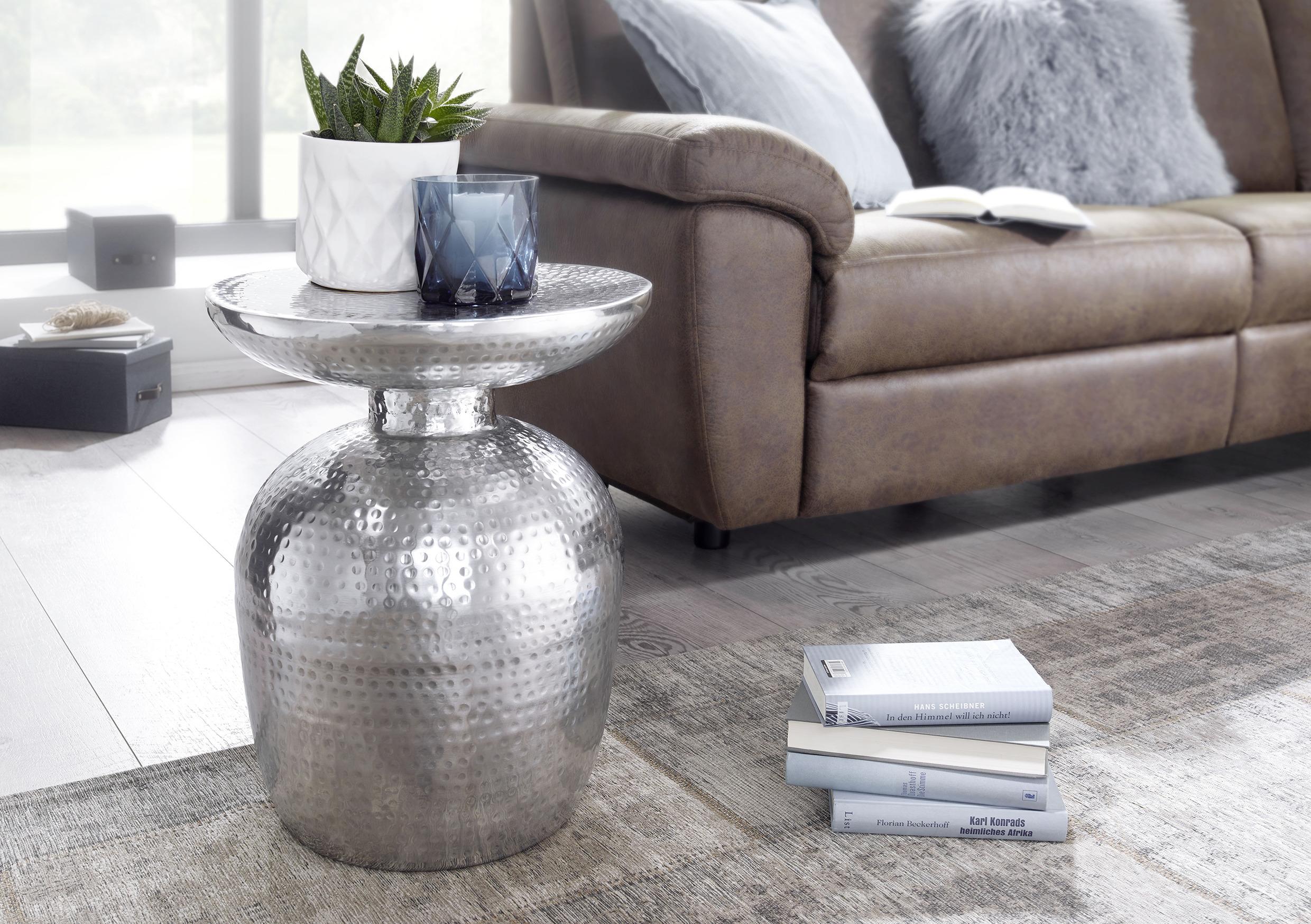 Beistelltisch Orientalisch Rund Delyla, Silberfarben - Silberfarben, LIFESTYLE, Metall (36,5/36,5/46cm) - MID.YOU