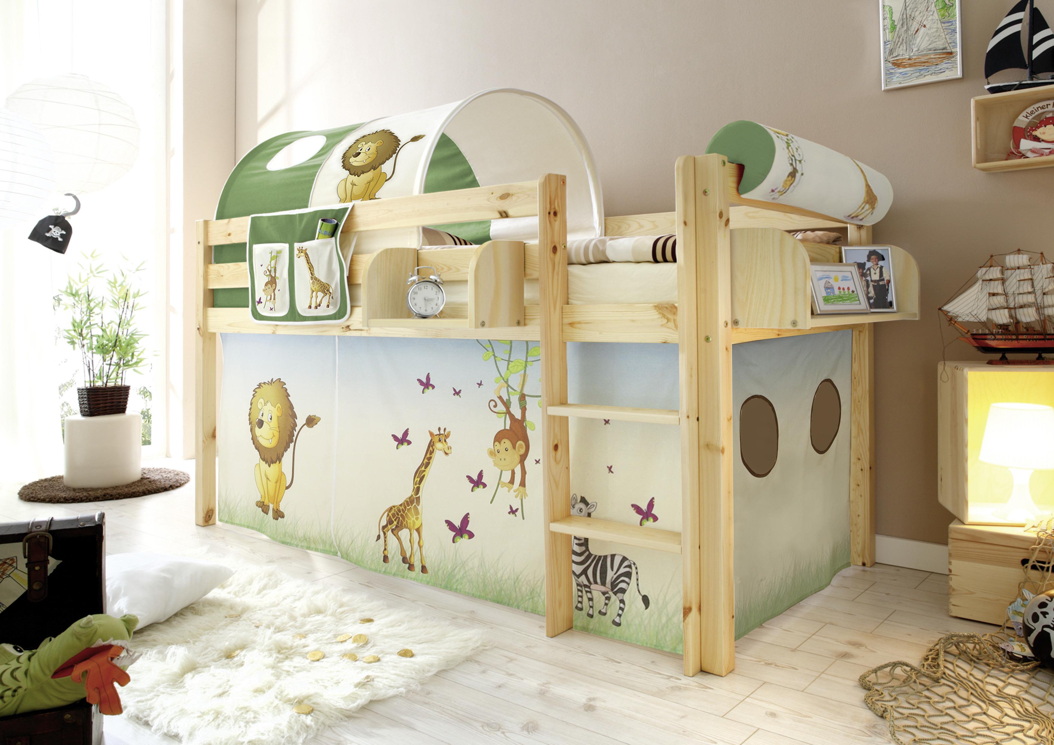 Spielbett Malte Multicolor Kiefer Massiv 90 cm Leiter - Multicolor/Naturfarben, Natur, Holz (90/200cm) - MID.YOU