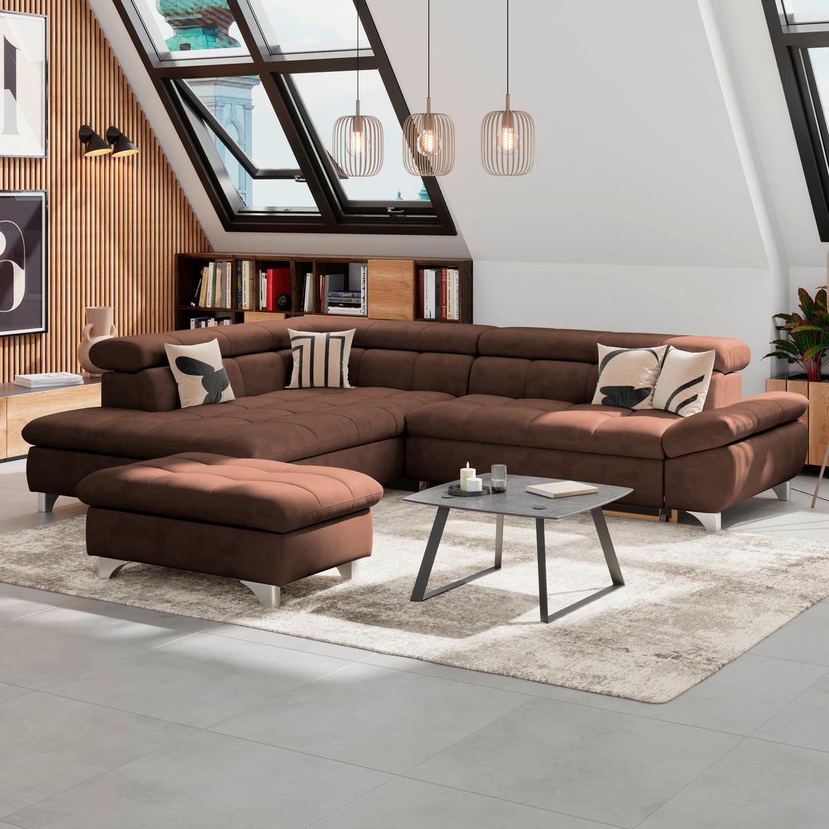 Eckbank Gemini Braun, B: 234cm - Chromfarben/Braun, KONVENTIONELL, Textil (234/312cm)