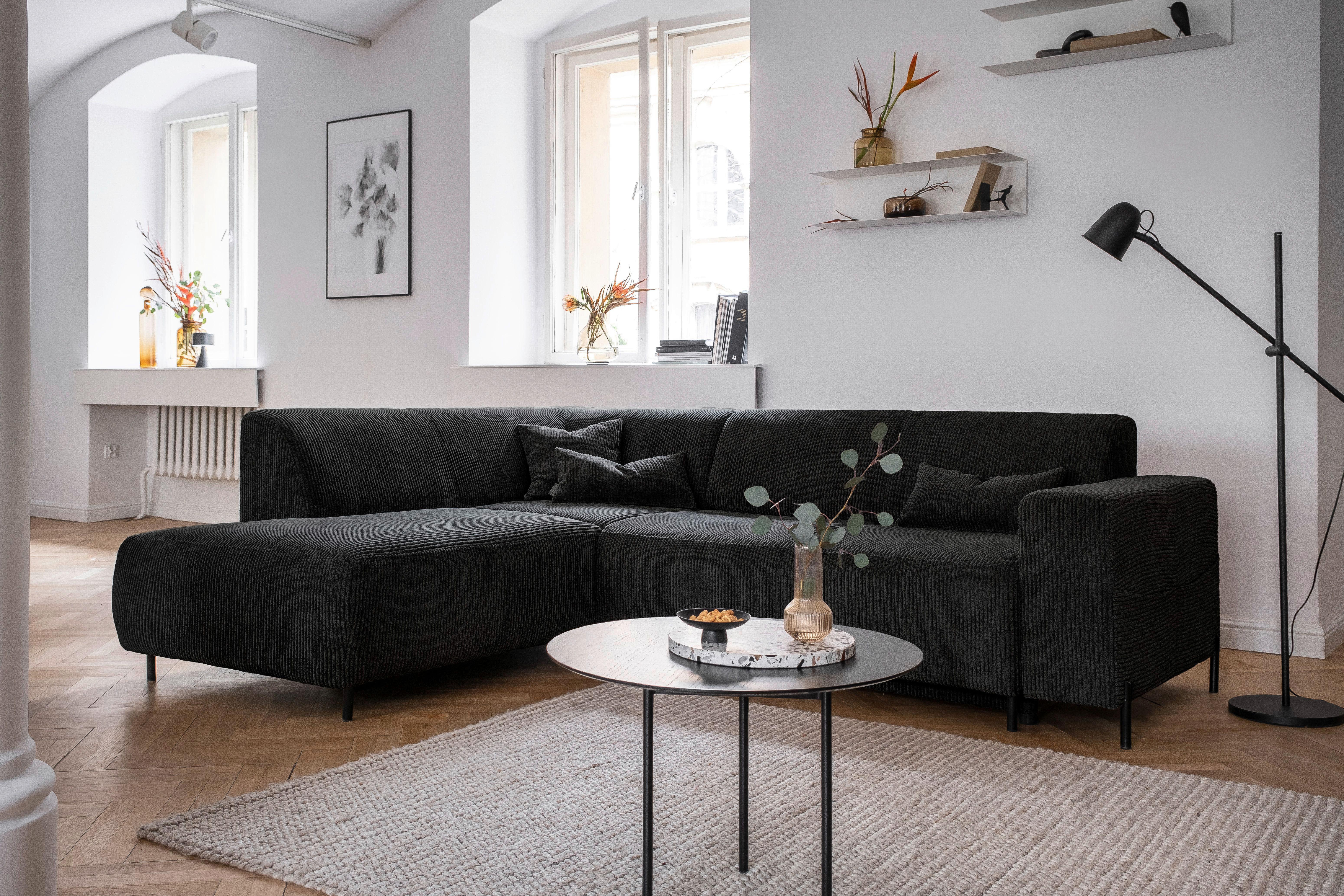Ecksofa Cuddly Mia Dunkelgrau S: 192x250 cm - Dunkelgrau/Schwarz, Textil (192/250cm) - MID.YOU