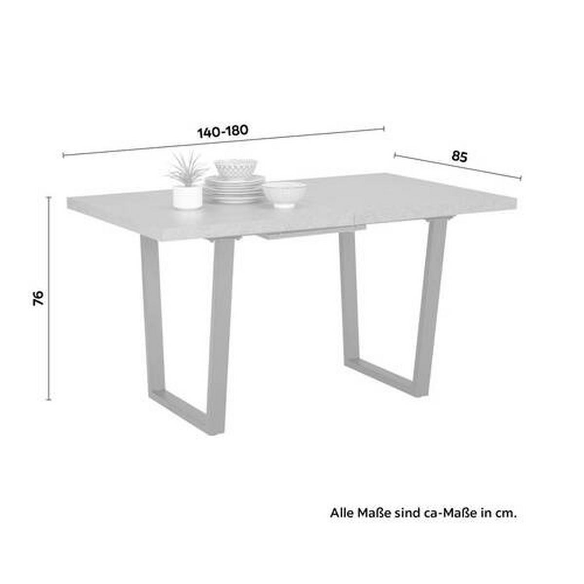 Rozkladací jídelní stůl Nils, 140-180x85cm, tmavě šedý - černá/tmavě šedá, Moderní, kov/kompozitní dřevo (140-180/85/76cm) - Mömax