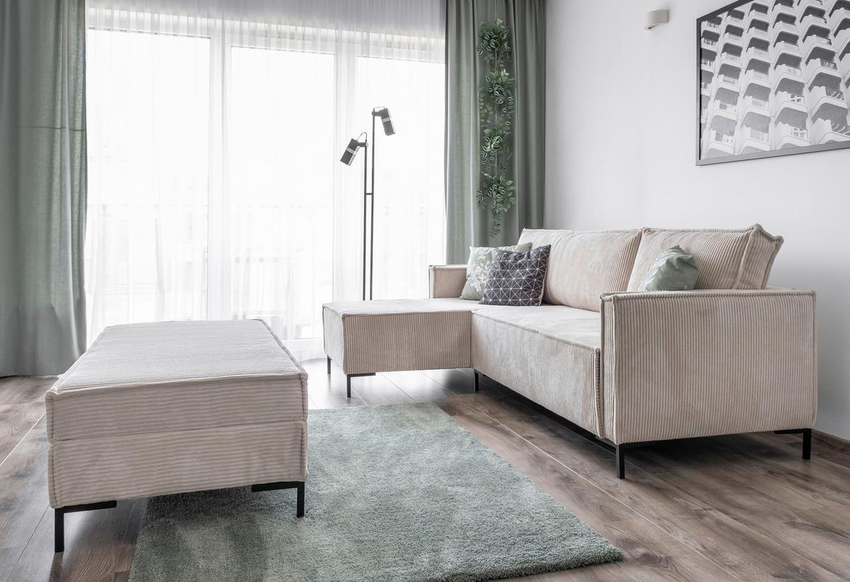 Rohová sedacia súprava, béžová - béžová, Design, textil (232/90/154cm) - MID.YOU
