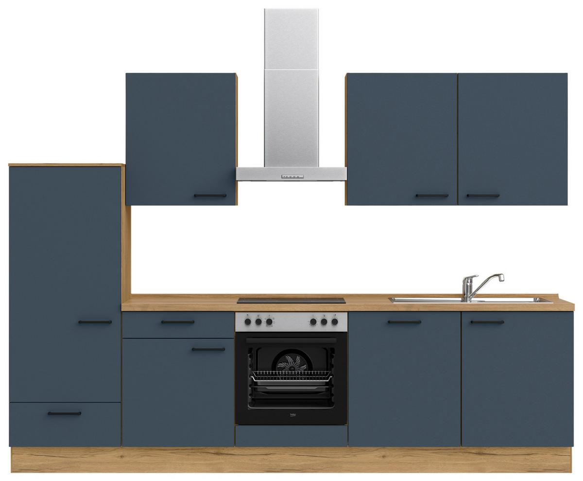 Küchenleerblock Easytouch Low-Line, L10 Links - Blau/Eichefarben, MODERN, Holzwerkstoff (300cm) - Nobilia