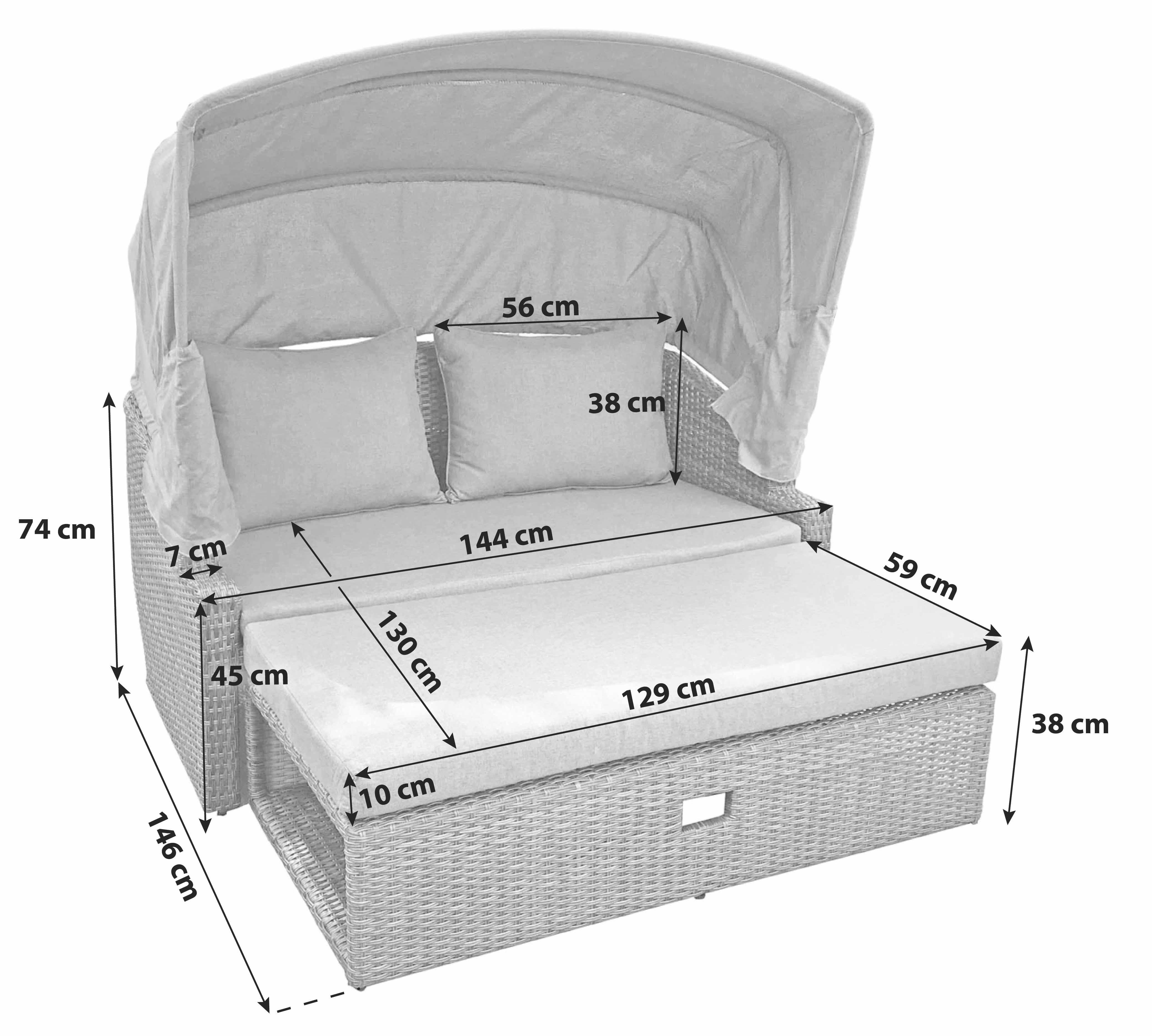 Loungesofa Monte Carlo - Dunkelgrau/Grau, Basics, Kunststoff/Textil (144/74/146cm) - Gardenson