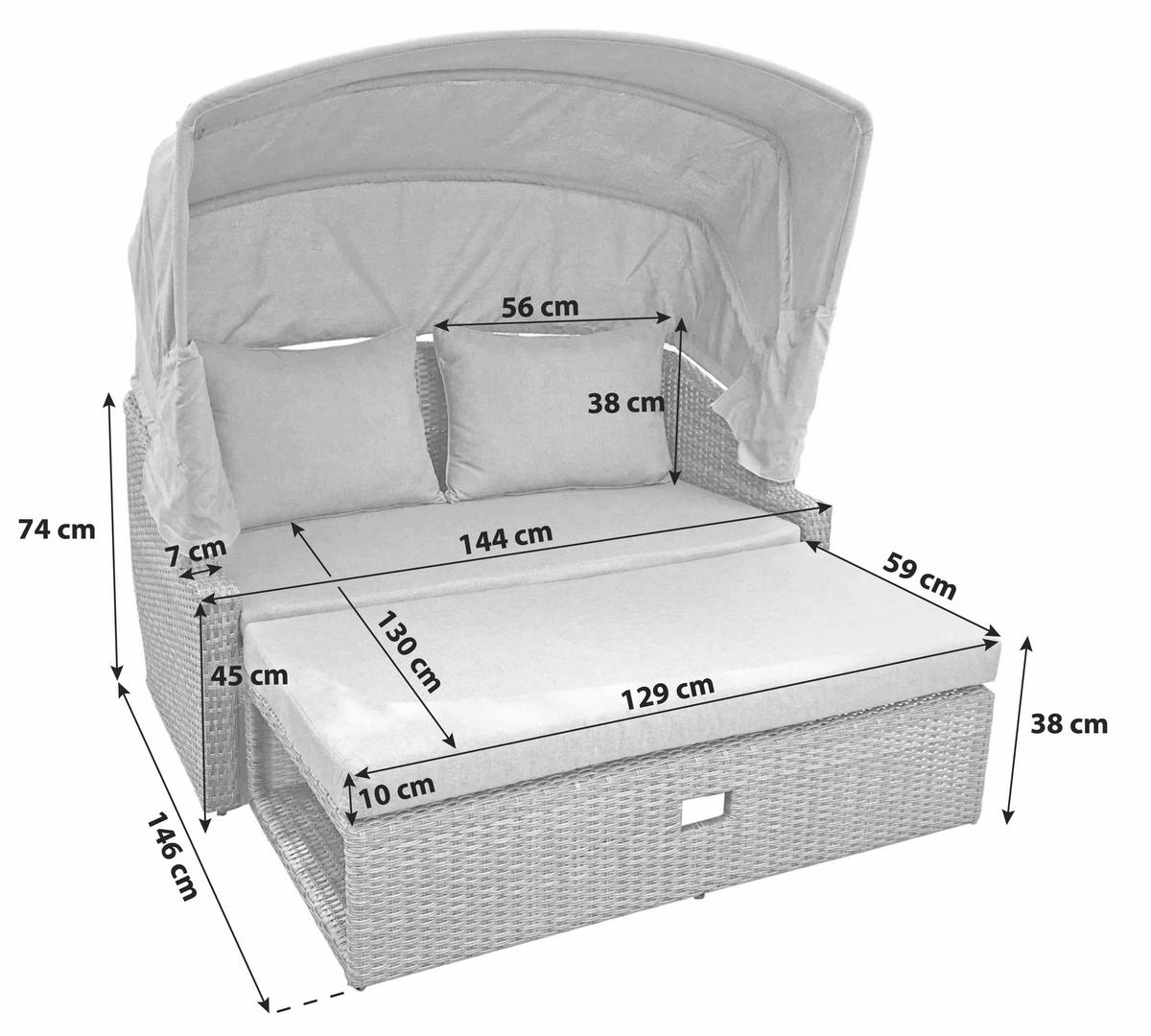 Loungesofa Monte Carlo - Dunkelgrau/Grau, Basics, Kunststoff/Textil (144/74/146cm) - Gardenson