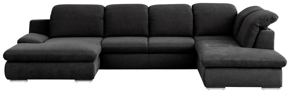 Wohnlandschaft Isona Schwarz Chenille - Chromfarben/Schwarz, Design, Textil (165/353/212cm) - Livetastic