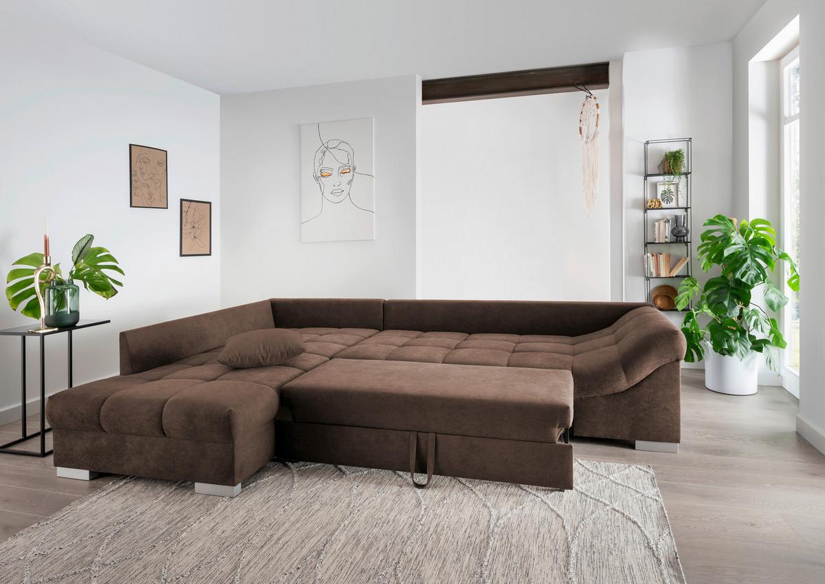 Eckschlafsofa Alvito Braun S: 202/298 cm - Silberfarben/Braun, Design, Textil (202/298cm) - MID.YOU