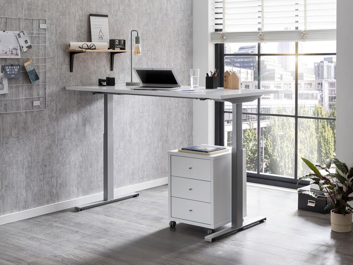 Schreibtisch höhenverstellbar B 160 H 70-120 cm Office, Weiß - Silberfarben/Weiß, KONVENTIONELL, Holzwerkstoff/Metall (160/75/70,5(117)cm) - MID.YOU