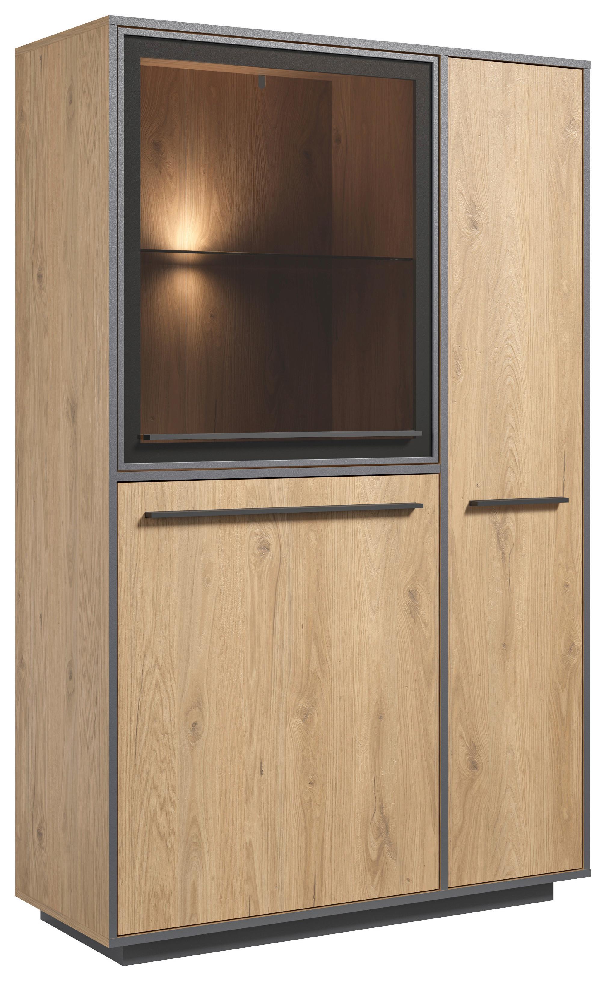 Highboard Nadiro B: 101 cm Wildeiche Dekor/Schwarz Matt - Eichefarben/Schwarz, Trend, Glas/Holzwerkstoff (101/161/41cm) - Livetastic