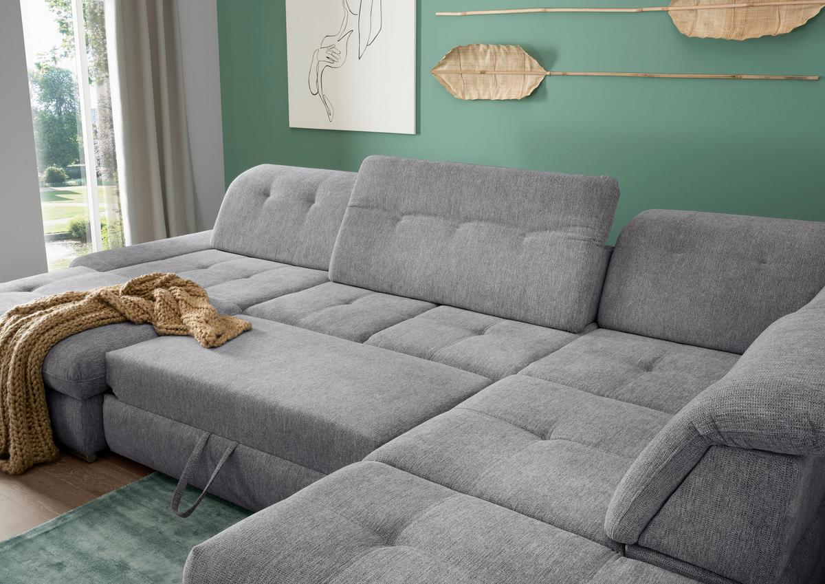 Wohnlandschaft Dalida Dunkelgrau U: 195x376x254 Cm - Chromfarben/Dunkelgrau, Design, Textil (195/376/254cm) - Livetastic