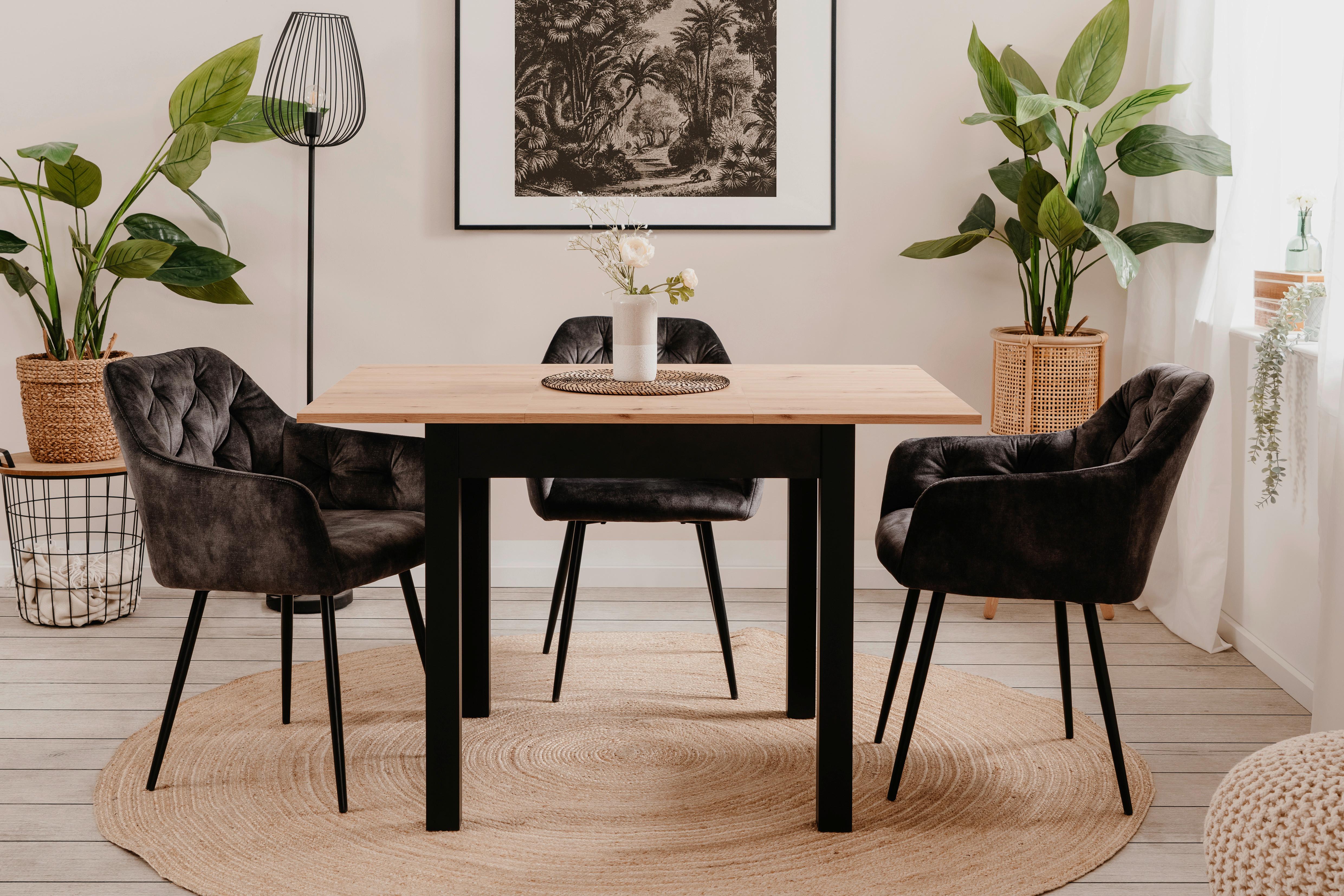 Esstisch Ausziehbar Coburg 80-120x80x76,5 Cm Eiche Dekor - Schwarz/Eiche Artisan, Basics, Holzwerkstoff (80/80/76,5cm) - MID.YOU