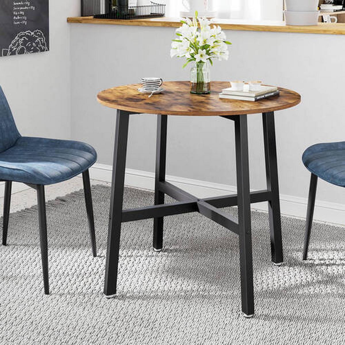Esstisch Vasagle Rund Braun, Schwarz - Schwarz/Braun, Natur, Holzwerkstoff/Metall (80/80/76cm) - Boxxx