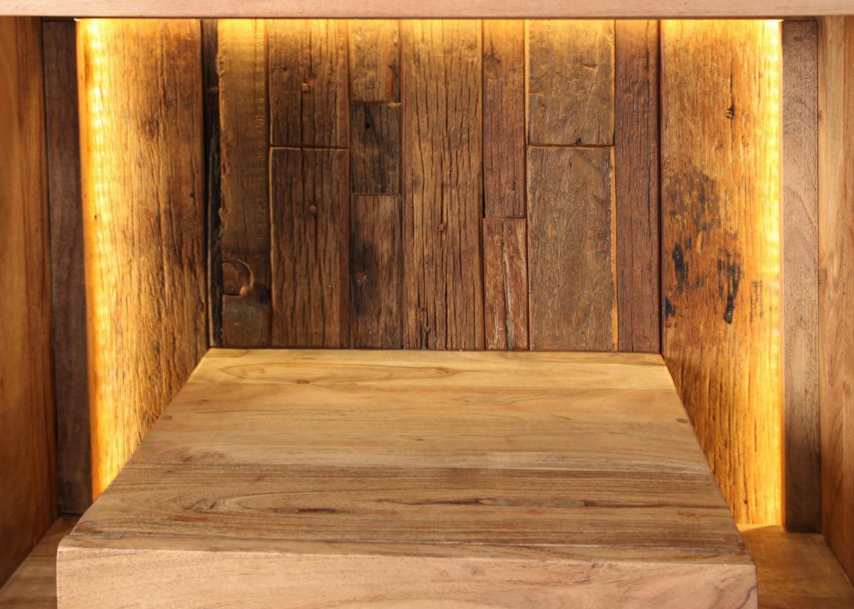 Vitrine Indira Akazie Massiv, B: 115 cm - Schwarz/Akaziefarben, ROMANTIK / LANDHAUS, Glas/Holz (115/195/40cm)