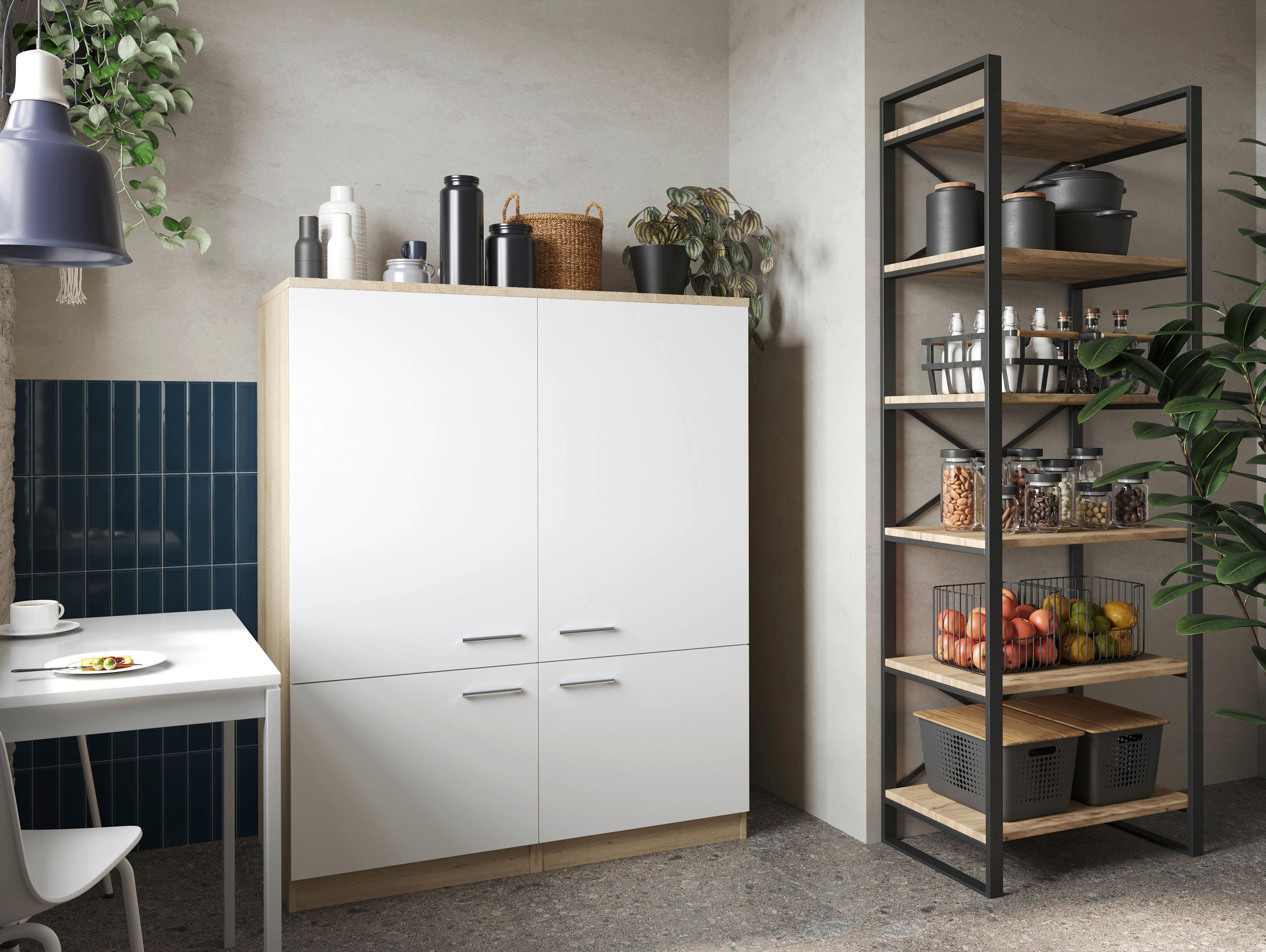 Hochschrank Merle Weiß/Eiche Dekor B:120cm - Eichefarben/Weiß, Basics, Holzwerkstoff (120/144,9/60cm) - Respekta