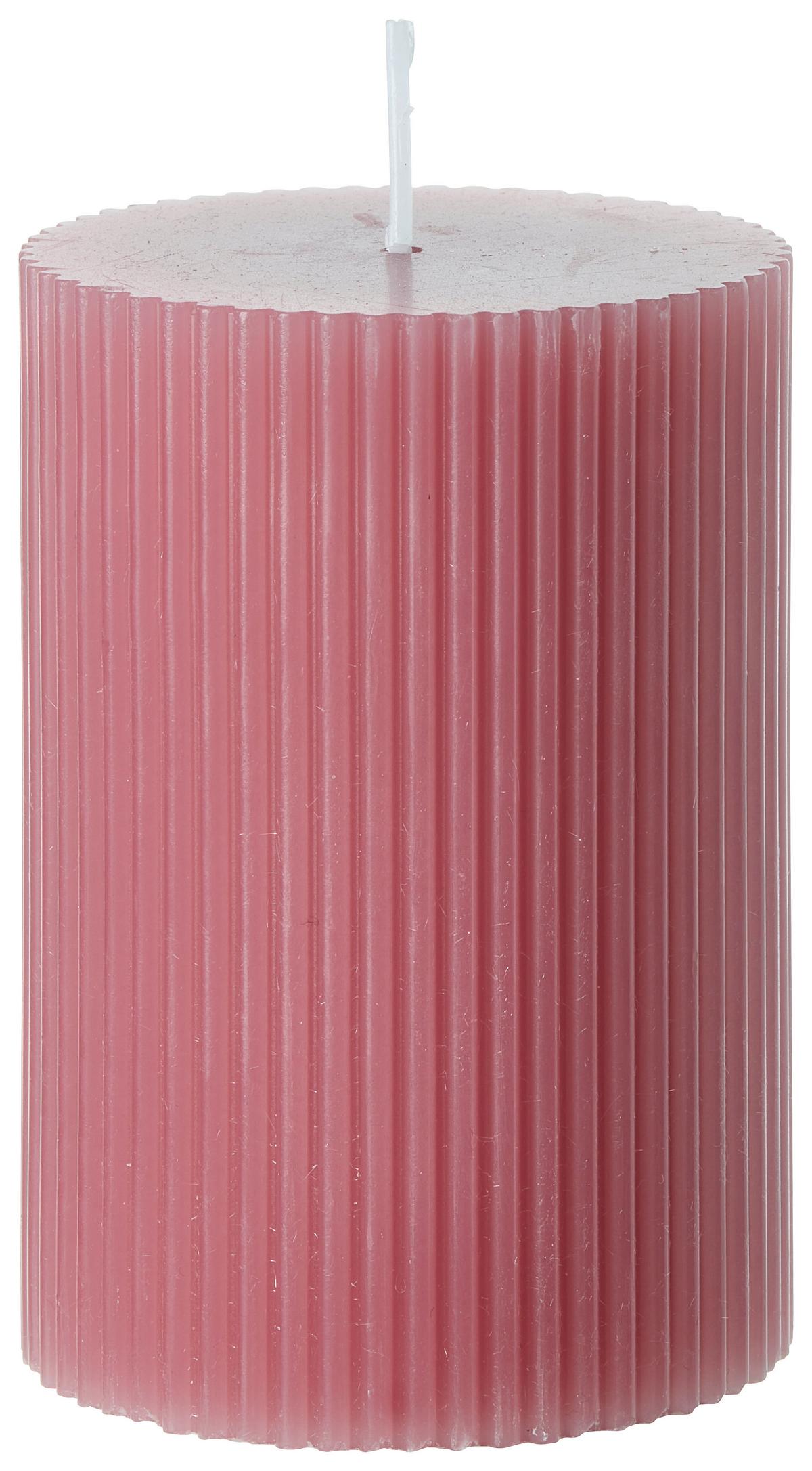 VÁLCOVÁ SVÍČKA STRIPES - bílá/růžová, přírodní materiály (7/10cm) - Premium Living