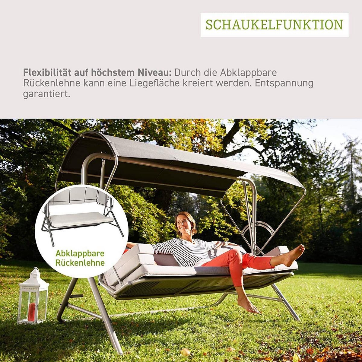 Hollywoodschaukel Mit Sonnendach Star 3-Sitzer - Anthrazit/Rot, Basics, Textil/Metall (217/145/177cm) - Acamp