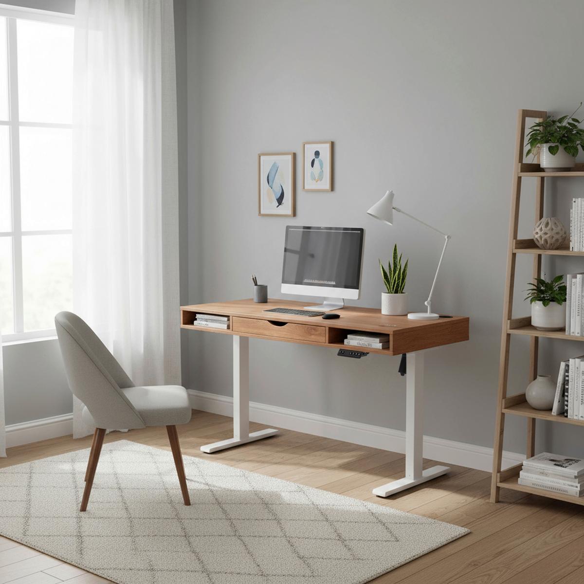Schreibtisch Worktime Style Weiß/Eichefarben L: 120cm - Eichefarben/Weiß, MODERN, Holz/Metall (120/60/72-110cm) - MID.YOU